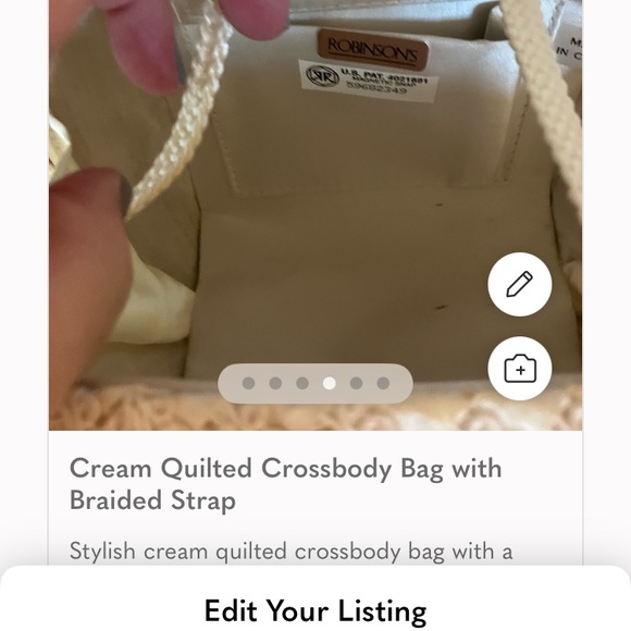 Vintage Elegant Cream Quilted Crossbody Bag. - Picture 6 of 6
